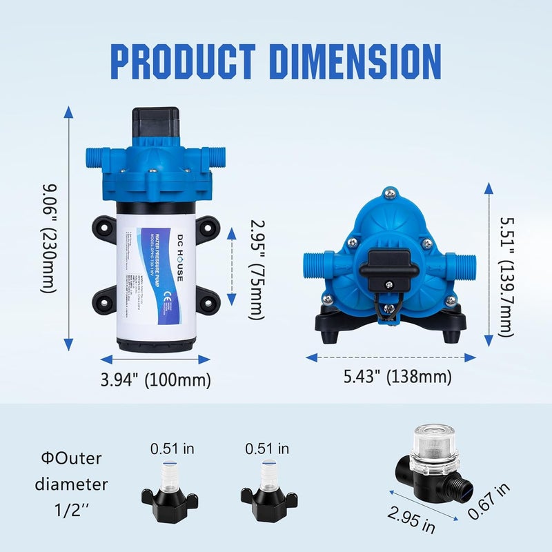 DC HOUSE 110V RV Camper Water Pressure Diaphragm Pump, 4GPM 50PSI 33-Series, On Demand Fresh Water Pump with Pressure Switch for Bathroom Shower Kitchen Sink, Food Truck & Marine Use - Image 5